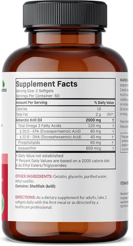 Futurebiotics Aceite de krill antártico de 2000 mg con astaxantina, omega-3 EPA, DHA y fosfolípidos - Aceite de krill 100% puro de alta calidad