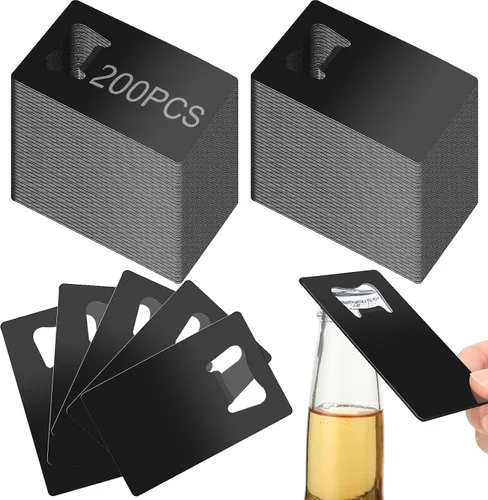 Miniatura 10 de Nuogo 100 abrebotellas de tarjetas de acero inoxidable, abrebotellas de metal a granel, abrelatas de cerveza para padrinos de boda, abrebotellas