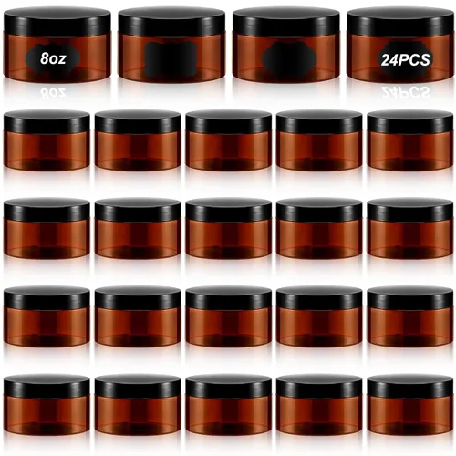Miniatura 26 de Dandat 24 piezas 8 oz tarro de plástico con tapa y etiqueta recargable, contenedor redondo transparente vacío con muestras cosméticas PET blancas