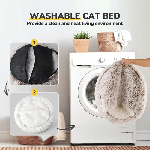 Miniatura 4 de CATISM Cama de felpa con capucha para gatos, nido relajante, cueva autocalentable, cómoda cápsula para gatos de interior o perros pequeños, cala