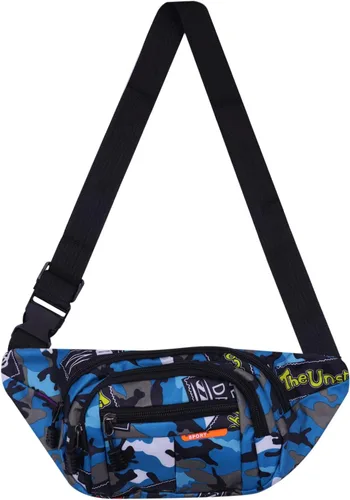 Miniatura 4 de AIBEARTY Riñonera para niños pequeños, de camuflaje, con correa ajustable, para deportes, correr, campamento, viajes, B-AZUL