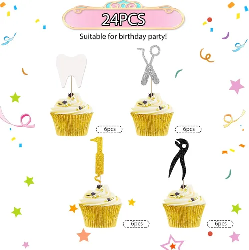 Miniatura 3 de 24 adornos para cupcakes para dentistas, decoración de pasteles de felicitaciones para dentistas, decoraciones de pastel con purpurina blanca