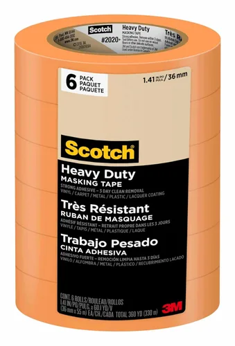 Scotch Cinta adhesiva resistente para pintores, 6 rollos, 3.58 cm x 54.9 m, para uso en vinilo, alfombra, metal y plástico, cinta adhesiva para