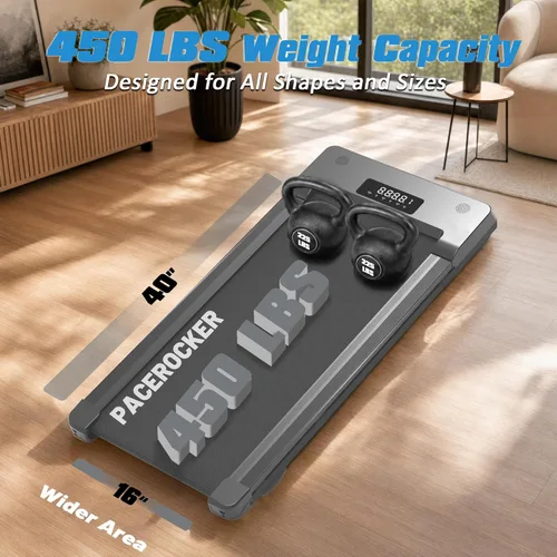 Miniatura 5 de PACEROCKER Walking Pad Treadmill with 12% 9-Level Auto Incline, 450 lbs Capacity Bluetooth Speaker Under Desk Treadmills for Home Hiking, 5 MPH