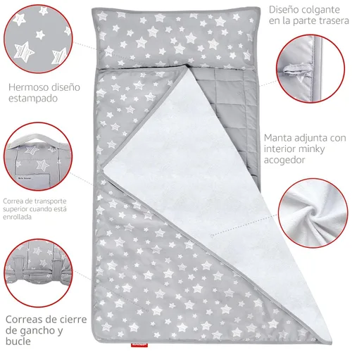 Miniatura 3 de Moonsea Tapete para siesta para niños pequeños con almohada y manta de vellón Minky gris, ligero y suave, perfecto para niños de preescolar