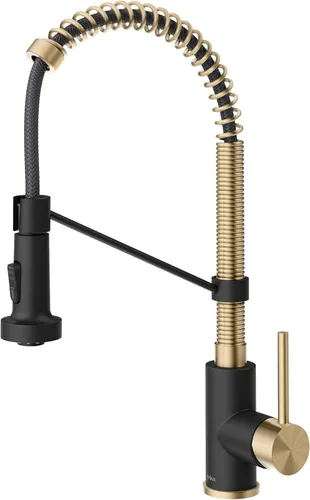 Miniatura 15 de KRAUS Bolden - Grifo de cocina de estilo comercial con mango individual de dos funciones desplegable en bronce champán antiguo libre de manchas