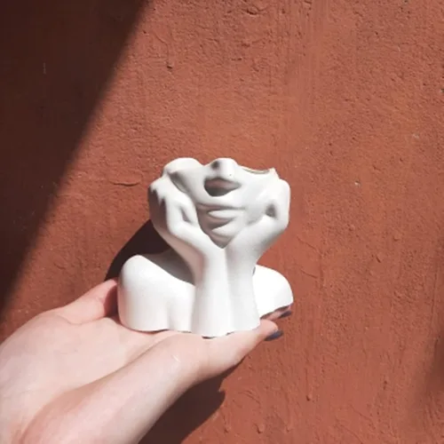 Miniatura 4 de Molde de silicona para maceta de cara abstracta, jarrón para suculentas, jarrón, yeso, molde para concreto, soporte para velas, molde de resina