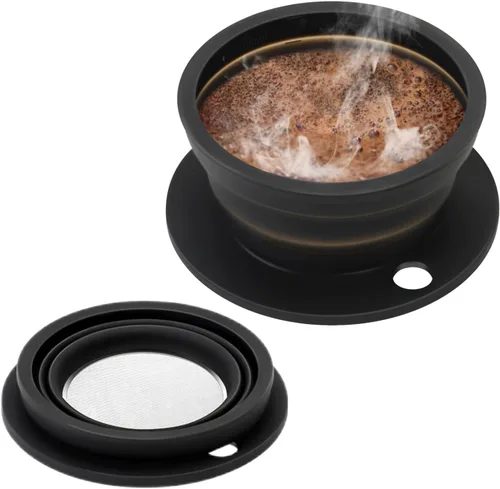 Miniatura 9 de Paquete de 2 goteros plegables sin papel, para verter sobre cafetera, para viajes, para acampar, para verter sobre café, 1 taza, color negro