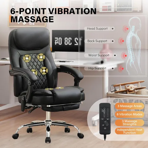 Miniatura 4 de Silla de oficina de masaje de 500 libras, silla de oficina ejecutiva de 6 puntos de vibración y calor, silla de escritorio cómoda reclinable de 135°