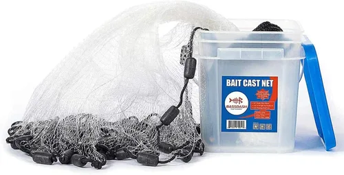 Miniatura 6 de BASSDASH American Saltwater Fishing Cast Net 3/8 1/4-Inch Mesh 4ft 6ft 8ft Radius, 1-Pound Per Foot, for Bait Fish with Utility Bucket Casting