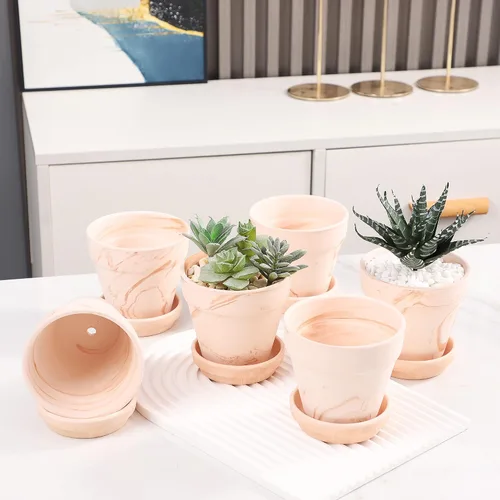 Miniatura 7 de Macetas de terracota con platillo, paquete de 6 macetas pequeñas de cerámica de arcilla de terracota de 4 pulgadas, ideal para cactus y suculentas