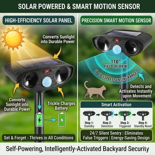 Miniatura 4 de Paquete de 4 repelentes solares ultrasónicos para gatos al aire libre, repelente ultrasónico de animales 2026 para patio y jardín, IP65 impermeable