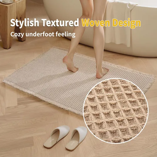 Miniatura 3 de KOEXM Tapete de baño mejorado con diseño de gofre, súper absorbente, antideslizante, bohemio, lavable a máquina, con borlas, parte trasera de goma