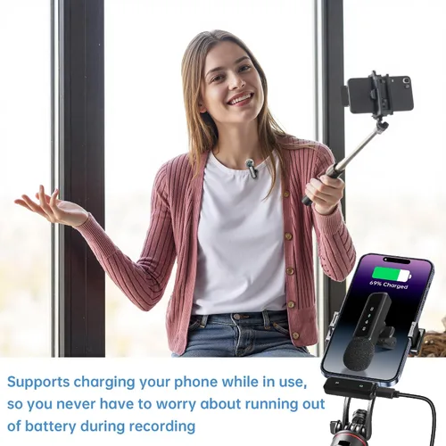 Miniatura 7 de Micrófono Lavalier inalámbrico para iPhone, mini micrófono con pantalla LED, Plug and Play, reducción de ruido, micrófono de teléfono para grabación