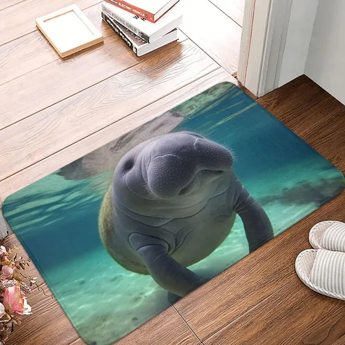 Tapete para puerta delantera, bonito tapete de bienvenida con estampado de animales marinos y manatíes, absorbente, antideslizante, tapete de