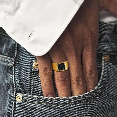 Miniatura 2 de U7 Anillo de joyería de moda de ónix negroazul para hombres y mujeres, anillos de sello cuadrado de acero inoxidable para papá y padre, anillos