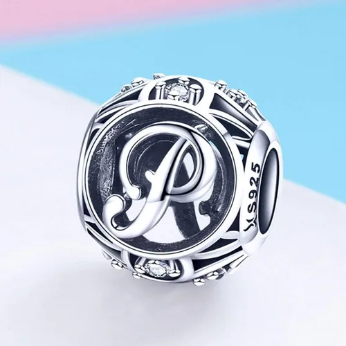 Miniatura 4 de Plata de ley 925 con piedras cúbicas, opciones completas de regalo de la A Z, cuentas de letras del alfabeto para pulseras europeas Pandora
