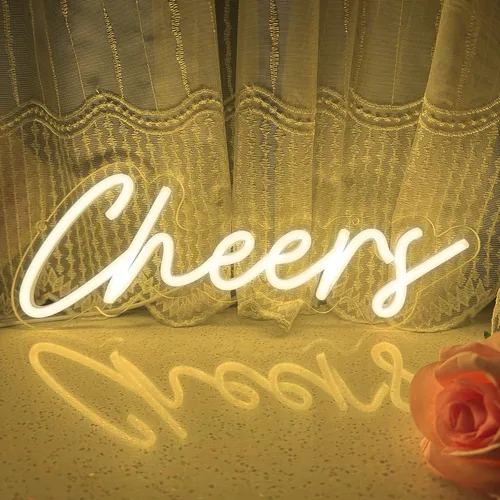 Miniatura 3 de Letrero de neón de Cheers alimentado por USB con interruptor regulable, letrero de luz LED de neón para decoración de fondo de pared, letrero