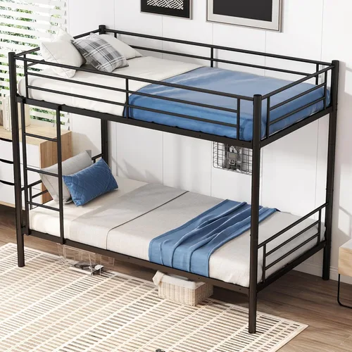 Miniatura 3 de Bellemave Convertible Twin Over Twin Metal Bunk Bed Frame, Heavy Duty Bunk Bed with Guardrails & Ladder, Separable into 2 Single Beds for Kids Teens