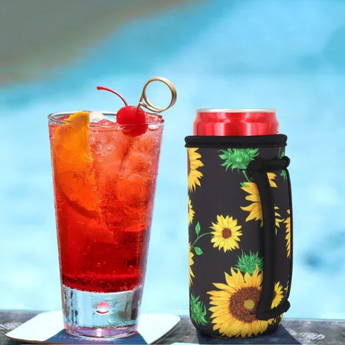 Miniatura 5 de Paquete de 3 fundas de neopreno reutilizables aisladas para latas con asa para refrescos, bebidas energéticas, gaseosas, cerveza, seltzer duro