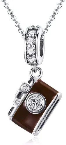 Miniatura 5 de Abalorio de viaje de plata de ley 925 con diseño de cámara para pulsera y collar.