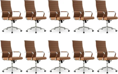 Miniatura 12 de Okeysen Office Desk Chair, Ergonomic Leather Modern Conference Room Chairs, Executive Ribbed Height Adjustable Swivel Rolling Chair for Home Office