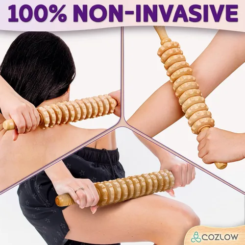 Miniatura 4 de COZLOW Rodillo de masaje de madera (12 rodillos) – Herramienta de masaje de terapia de madera curvada para esculpir el cuerpo, liberación de fascia