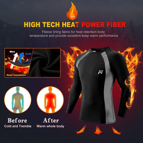 Miniatura 8 de MEETWEE Paquete de 4/5 camisas de compresión térmica para hombre, manga larga, forro polar, capa base, equipo de entrenamiento de invierno