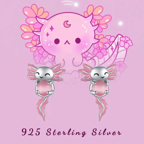 Miniatura 7 de Axolotl - Aretes de tuerca para mujer, de plata de ley 925, hipoalergénicos, joyería de animales