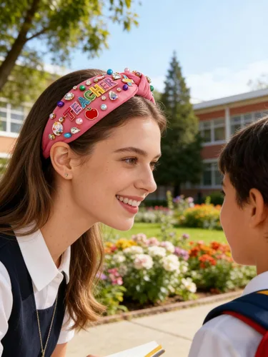 Miniatura 4 de NVENF Diadema para profesora para mujer, diadema anudada con perlas de cristal, trajes de regreso a clases, accesorios, regalos de agradecimiento