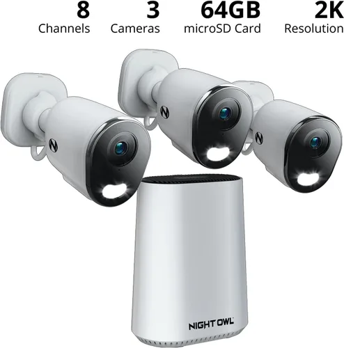Miniatura 2 de Night Owl Concentrador de seguridad para el hogar con Wi-Fi de 8 canales con (3) cámaras de foco Wi-Fi 2K HD para interiores y exteriores con audio
