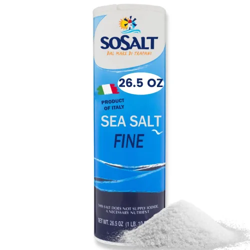 SOSALT DAL MARE DI TRAPANI Sal marina fina, sal marina siciliana, coctelera, 750 gm (26.5 oz) SoSalt, Sal, recarga, sal marina mediterránea,
