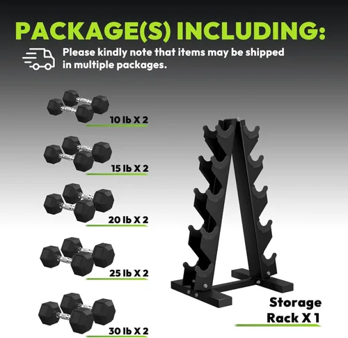 Miniatura 2 de HANDBODE Rubber Coated Hex Dumbbell Set with A-Frame Rack, 100 lb - 550 lb Multiple Options Weight, Hexagon Non-Rolling Shape, Ergonomic Knurled