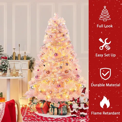 Miniatura 7 de Erivess Árbol de Navidad Artificial de 6 Pies, Árbol de Navidad con Nieve Artificial con 1000 Puntas de Rama, Bisagras de Metal y Base Plegable
