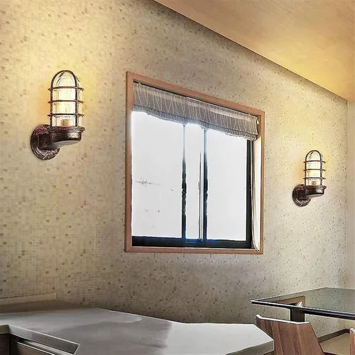 Miniatura 4 de Creative Wrought Iron Glass Wall Lamp - Retro Industrial Style Wall Sconce for Bar and Bedroom, E27 Illumination (White/Brown)