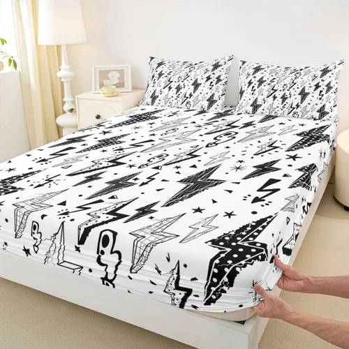 Juego de sábanas bajeras para juegos tamaño individual, juego de ropa de cama con grafiti Lightning Strike para niños, adolescentes, decoración de