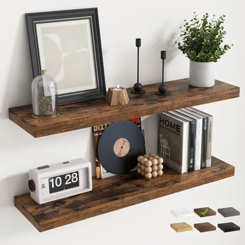 Miniatura 24 de Estantes flotantes para pared con soportes invisibles, estantes de madera de ingeniería montados en la pared con grano de madera para sala de estar