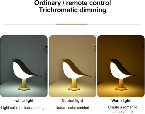 Miniatura 4 de Lámpara de mesa con control táctil de mesita de noche, lámparas de aroma, con forma de pájaro, lámpara de escritorio LED con puerto de carga USB, 3