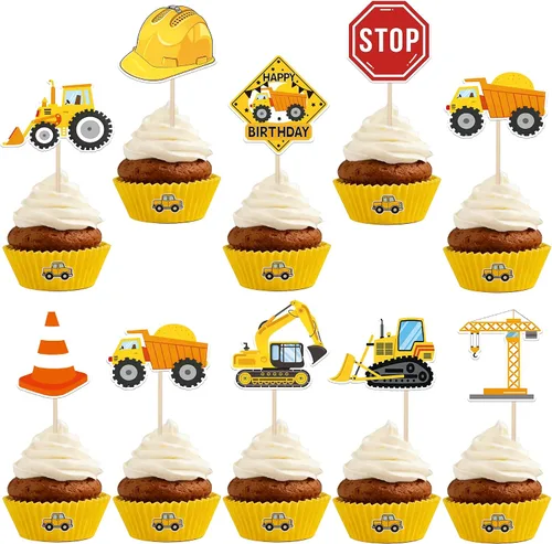 Miniatura 13 de 25 PIEZAS Decoración para Pastel de Construcción, Decoración para Pastel de Cumpleaños, Decoración de Parada, Camión Volquete, Excavadora, Tractor