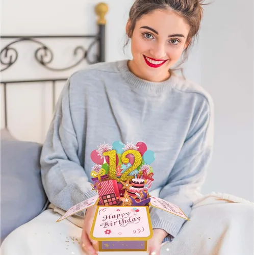 Miniatura 3 de Asmallgf Dulce Tarjeta de Cumpleaños Desplegable del 12º Cumpleaños para Niña y Niño, Gran Regalo de Cumpleaños de 12 Años para Hija, Sobrina