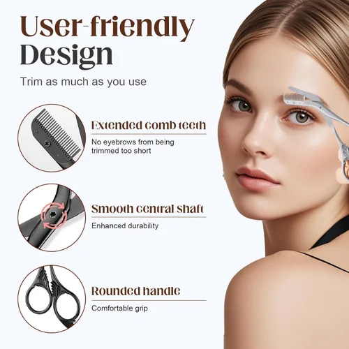 Miniatura 5 de Tijera recortadora de cejas con peine, tijeras de cejas para mujeres, cortador de cejas de precisión de acero inoxidable, herramienta de maquillaje