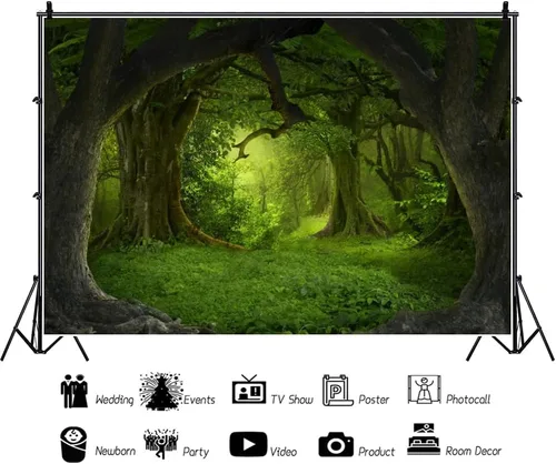 Miniatura 4 de Leowefowa Telón de fondo verde de bosque de selva de 6 x 4 pies para cumpleaños, bosque encantado, pastizales verdes, fondo de fotografía de vinilo