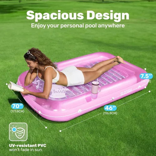 Miniatura 2 de Flotador inflable para piscina de bronceado Sloosh, 70" x 46" flotadores de piscina, tamaño adulto con almohada, 4 en 1 balsa de baño de bronceado
