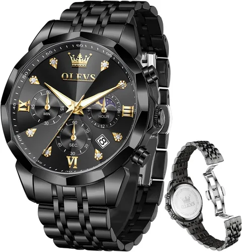 Miniatura 11 de OLEVS - Relojes para hombre de diamantes de lujo, casual, esfera grande, acero inoxidable, impermeable, para negocios, de vestir, analógico