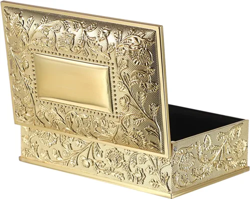 Hipiwe Joyero dorado vintage pequeño caja de almacenamiento de baratijas rectangular, caja del tesoro del tesoro, aretes, collar, organizador