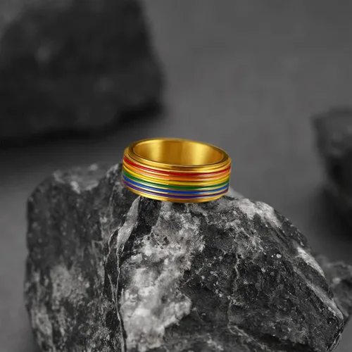 Miniatura 8 de FaithHeart LGBT - Anillos para ansiedad con diseño de arcoíris, acero inoxidableoro de 18 quilates chapado en oro de 18 quilates, joyería