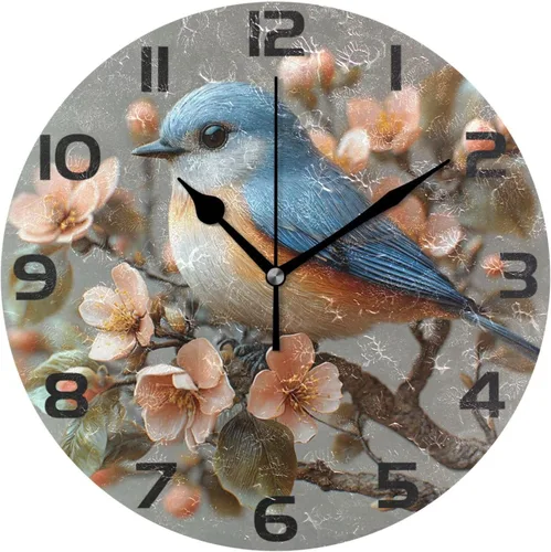 ALAZA Reloj de pared con diseño de pájaro en la rama 3D que no hace tictac, para dormitorio, cocina, sala de estar, escuela, oficina, dorado