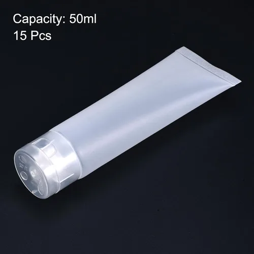 Miniatura 3 de PATIKIL Tubo de compresión de 1.7 fl oz, paquete de 15 tubos cosméticos vacíos de plástico con tapa abatible para viajes domésticos, translúcido