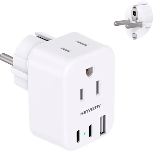 Miniatura 9 de Adaptador de enchufe de viaje europeo USB C, adaptador de enchufe internacional HANYCONY de EE. UU. a Europa, enchufe de 2 tomas, 3 puertos USB