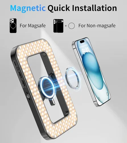 Miniatura 2 de Anillo de luz selfie magnético de 6000mAh RGB para iPhone, luz de teléfono recargable de 448 LED con soporte de trípode mini, estabilizador de mano